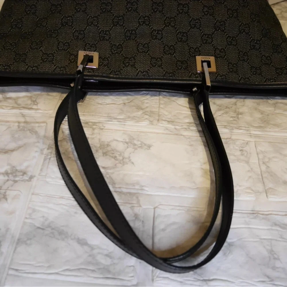 Gucci Black Denim Canvas GG Monogram Tote Bag - Picture 10 of 13
